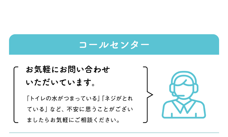 コールセンターへのお問い合わせの図と住まいのカルテの完成までと完成後の説明図